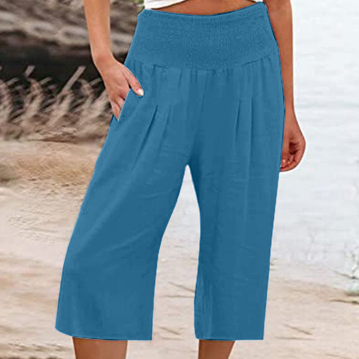 Women's Elastic Waist Cropped Wide-Leg Pants  Lightweight & Breathable