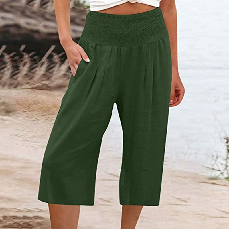 Women's Elastic Waist Cropped Wide-Leg Pants  Lightweight & Breathable