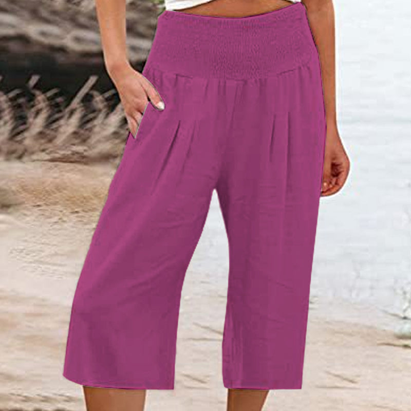 Women's Elastic Waist Cropped Wide-Leg Pants  Lightweight & Breathable
