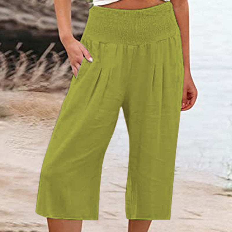 Women's Elastic Waist Cropped Wide-Leg Pants  Lightweight & Breathable