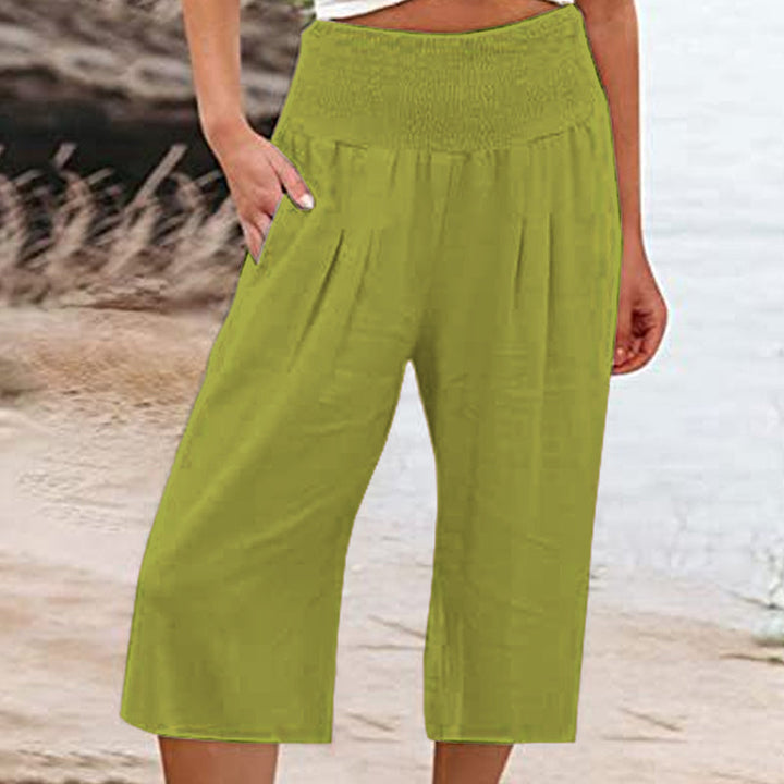 Women's Elastic Waist Cropped Wide-Leg Pants  Lightweight & Breathable