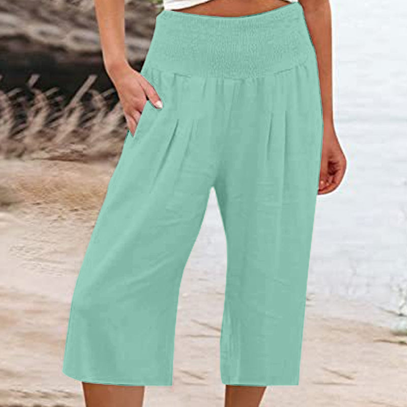 Women's Elastic Waist Cropped Wide-Leg Pants  Lightweight & Breathable
